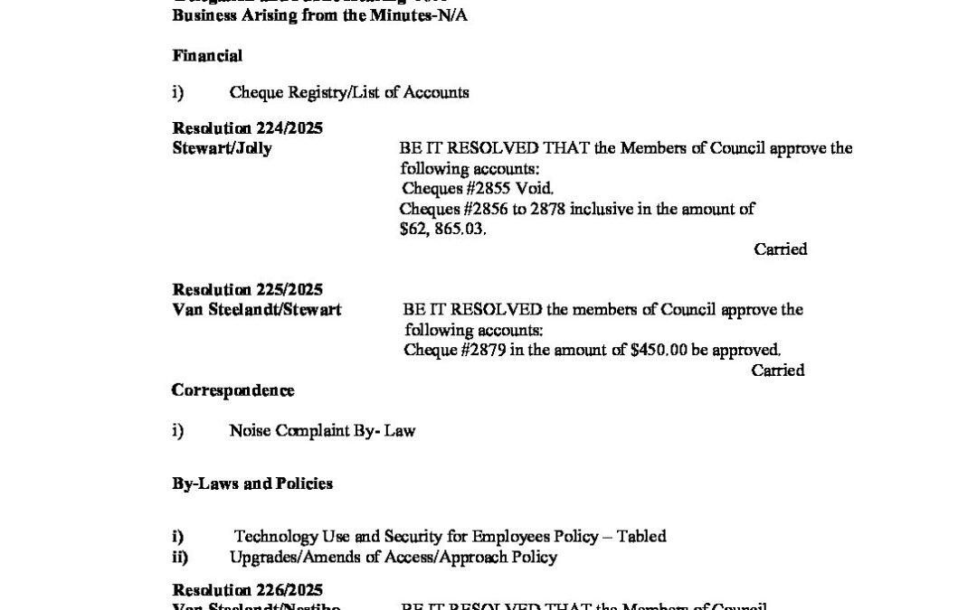 August 26th Regular Meeting Minutes