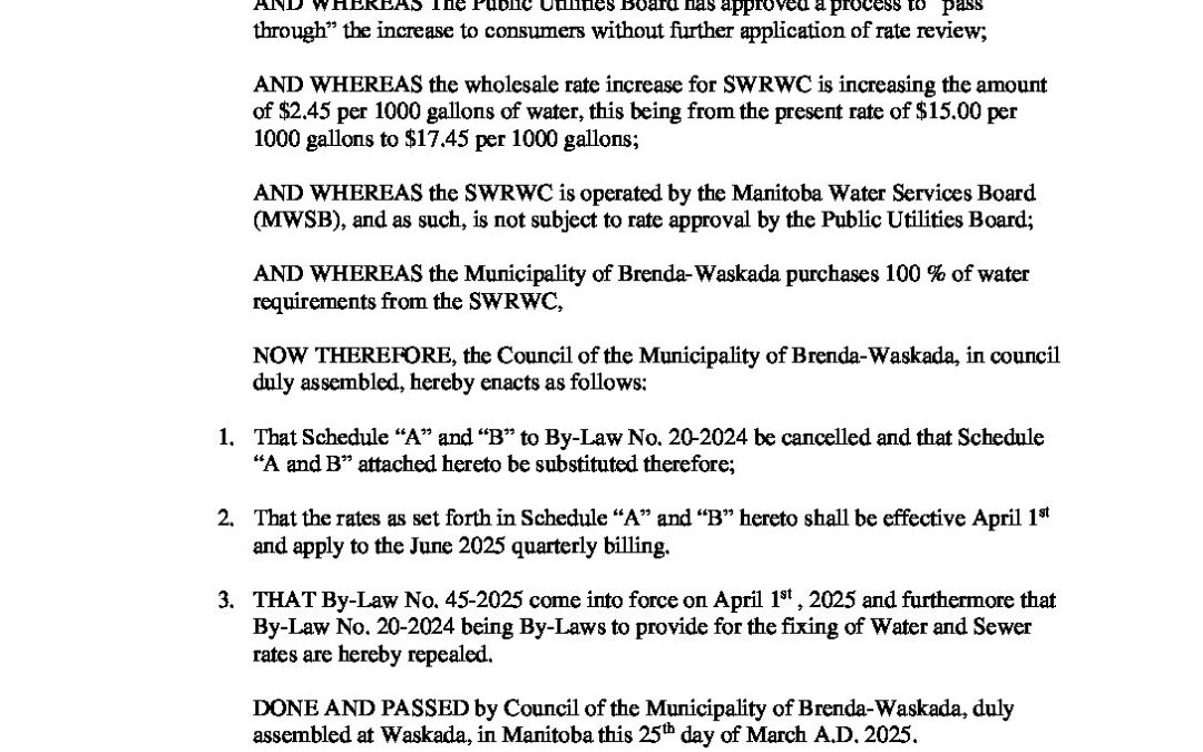 By-Law #45-2025 PUB Pass thru rates