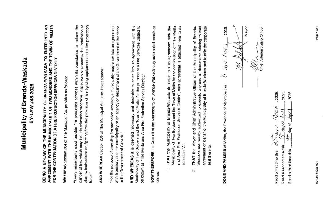 By-Law #48-2025 Fire Protection District Agreement