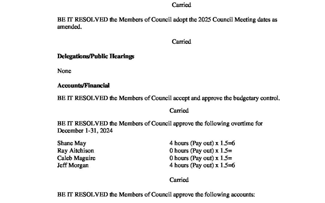 January 14, 2025 Regular Meeting Minutes