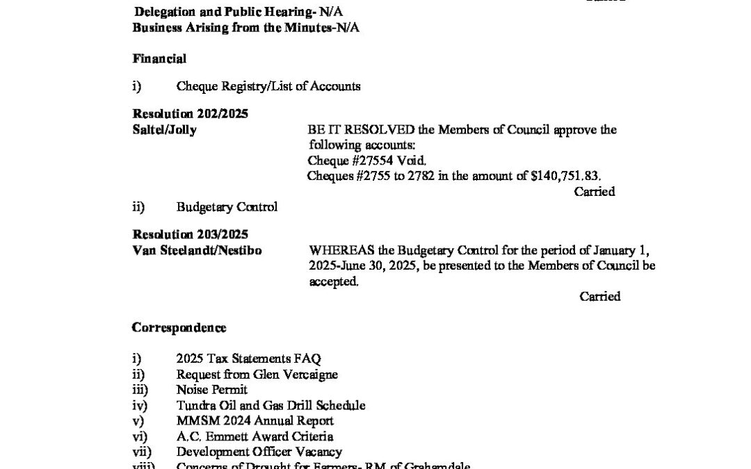 July 22nd Regular Meeting Minutes