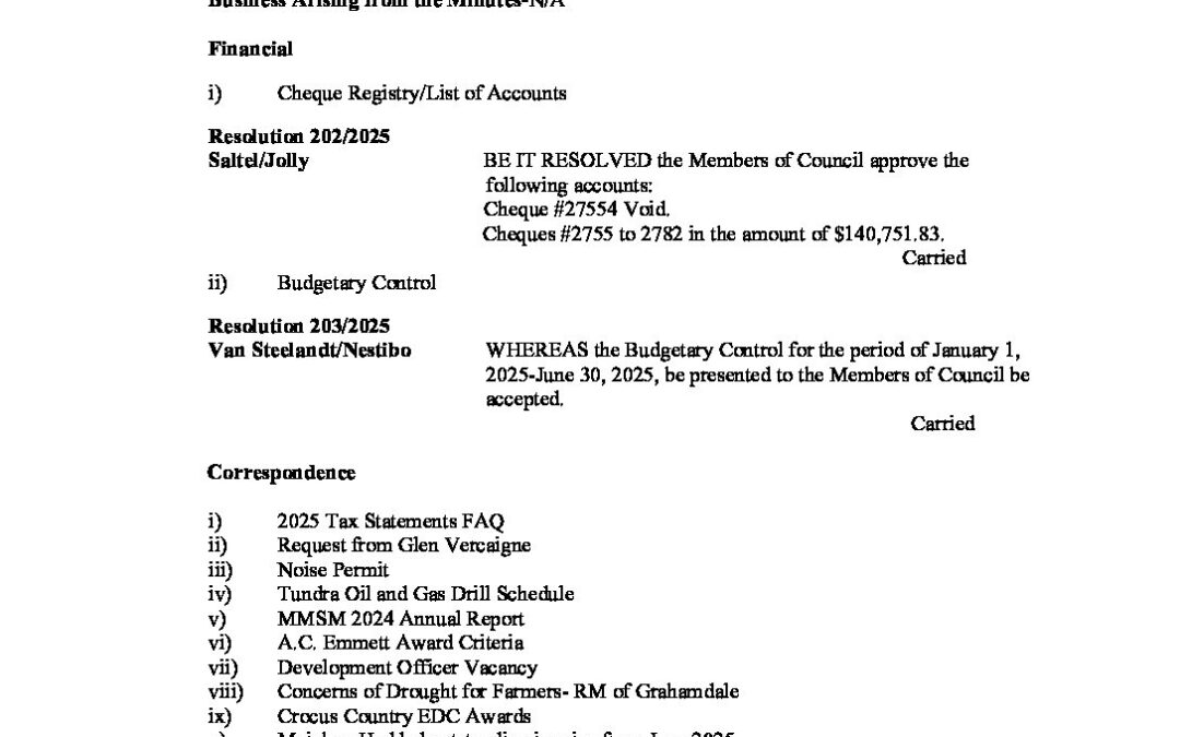 July 22nd Regular Meeting Minutes