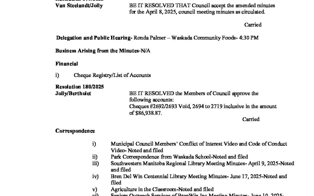 June 24th Regular Meeting Minutes