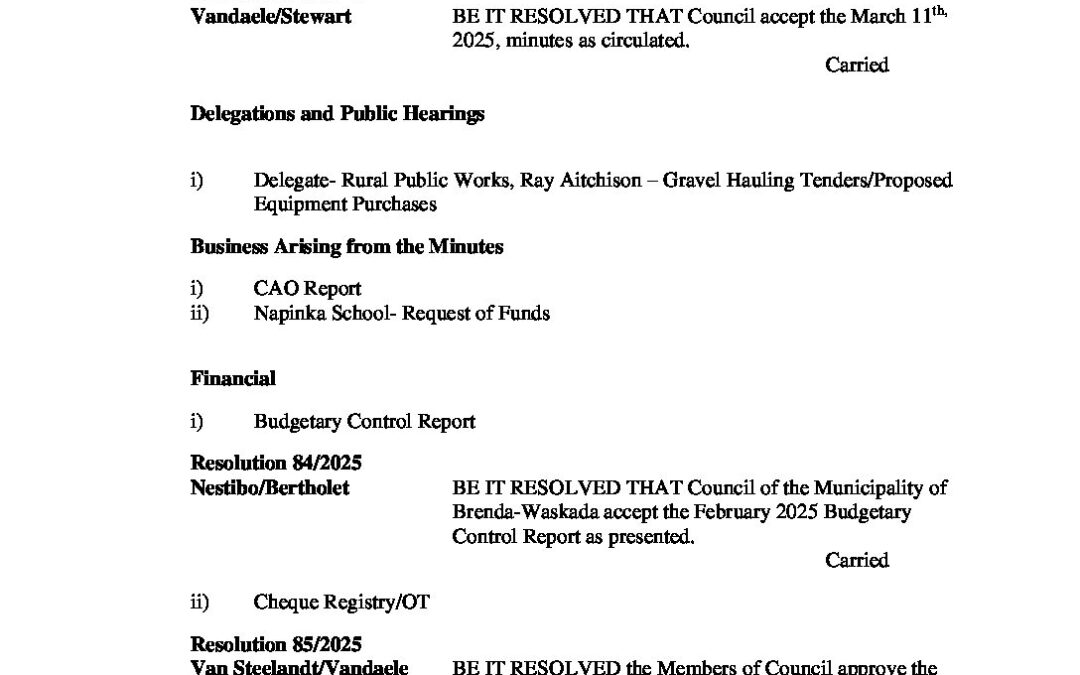 March 25, 2025 Regular Meeting Minutes