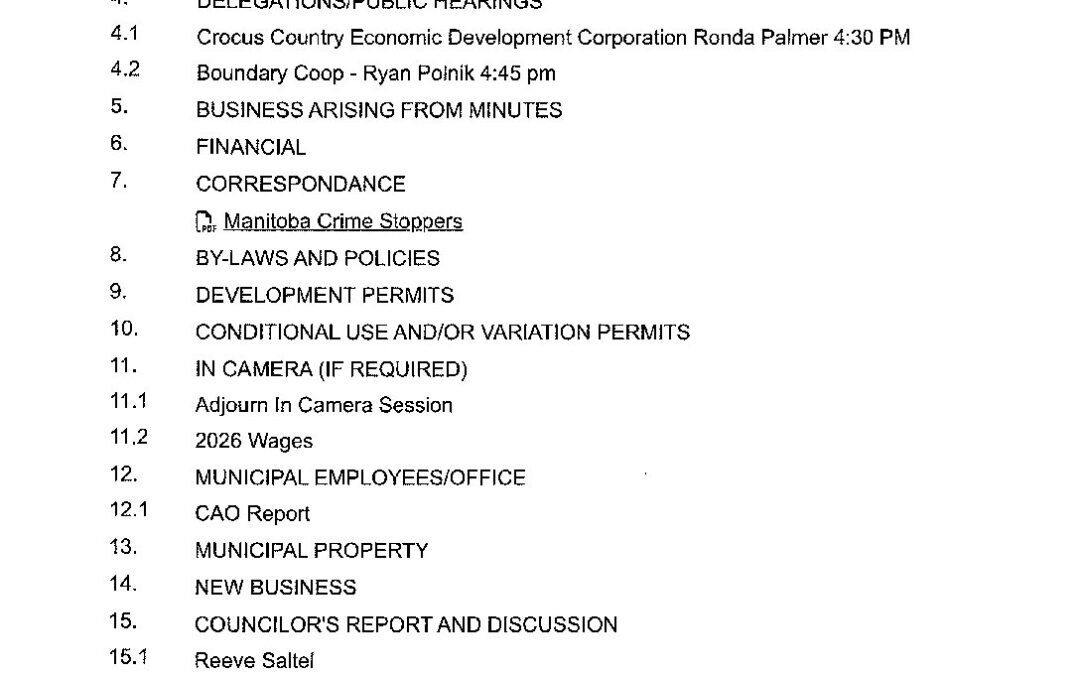 Meeting Agenda for January 13, 2026