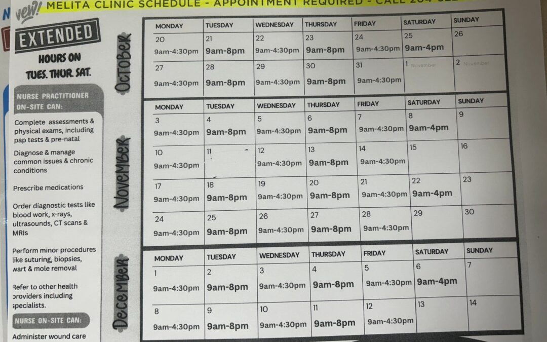 Melita Extended Clinic Hours Oct 2025