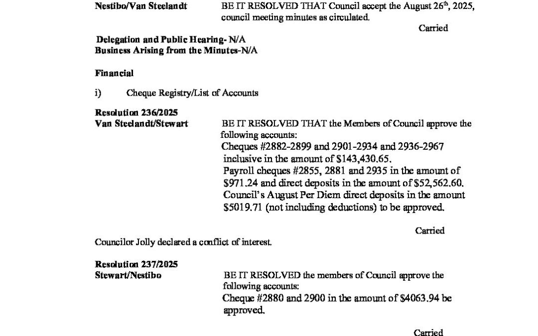 September 23 Regular Meeting Minutes