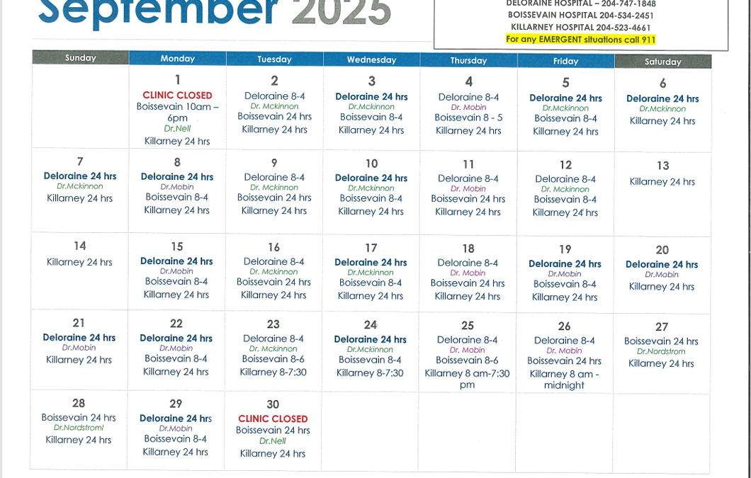 September on call schedule 2025