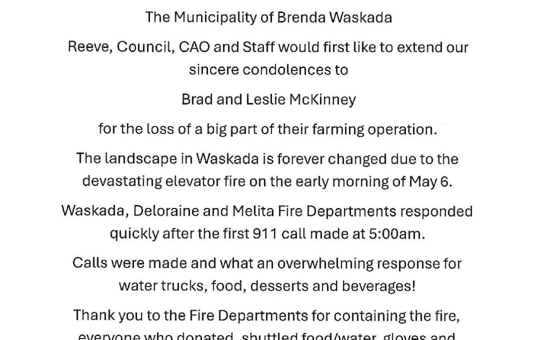 Thank you Waskada Elevator Fire